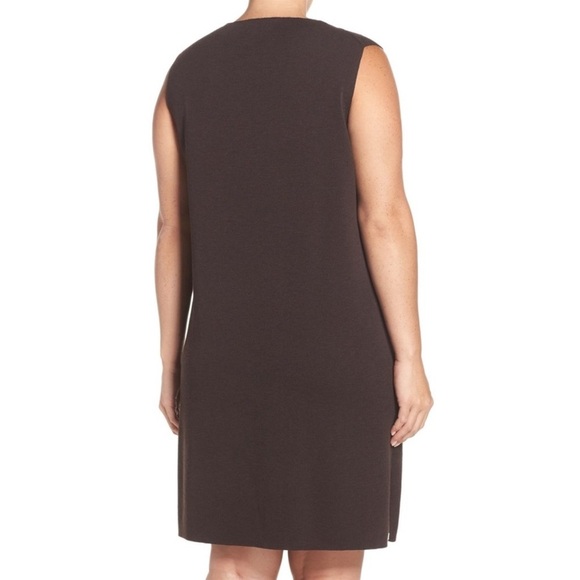 Eileen Fisher Chocolate Brown 100% Wool Dress Size Large - Picture 2 of 12